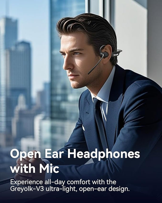 Open Ear Headphones with Mic, Bluetooth Headset with AI Noise Cancellation Microphone Air Conduction Headphones Bluetooth 5.4 Wireless Headset with Mic for Work Call Meeting Driving Sports(Black)