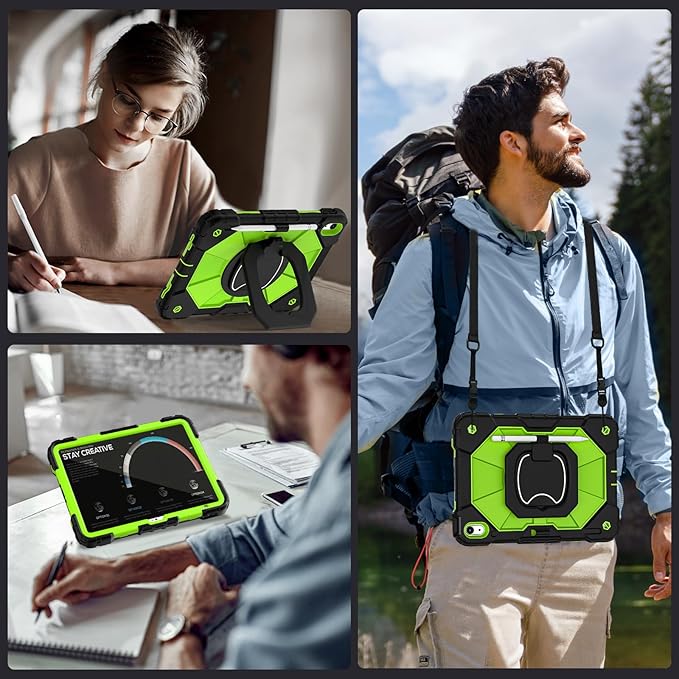 Case for iPad (A16) 11th Generation 11 Inch (2025) /iPad 10th Generation 10.9 Inch (2022) with Rotating Stand Screen Protector,Heavy Duty Shockproof Cover for i Pad 10th Gen Case,Black Green