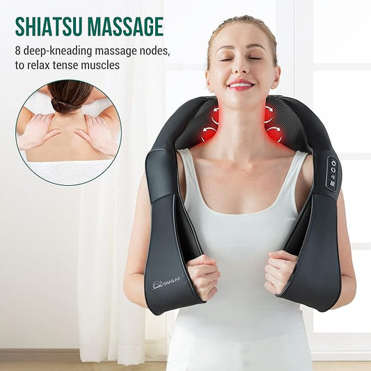 Snailax Shiatsu Neck and Back Massager with Heat, Neck and Shoulder Massager, Deep Kneading Electric Massage Pillow for Shoulder, Back, Leg Muscle for Home & Office, Gifts for Dad