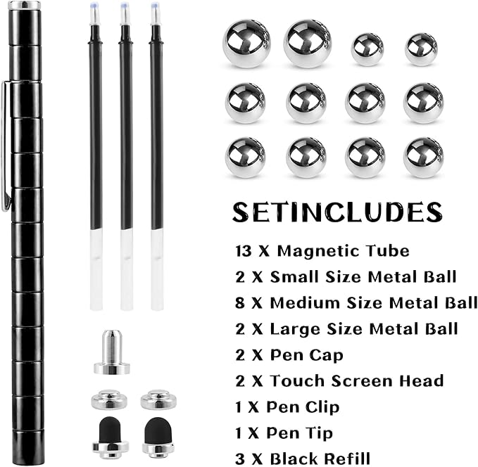 LARAH Black Fidget Pen Toy, Sensory Tool EDC Fidgeting Game for Adults, Cool Gadget Best for Stress and Anxiety Relief and Kill Time,Novelty Gifts for Teen and Adults