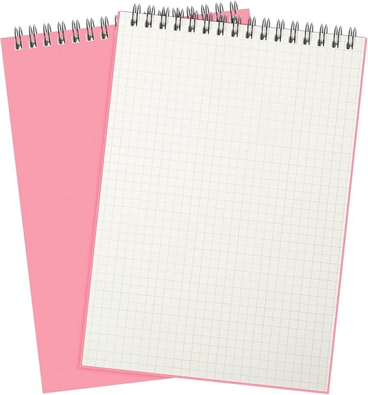 2 Pack Graph Paper Spiral Notepad A5 Top Wirebound Notepad Grid Notebook Steno Pads Memo Notebook Grid Paper 140 Pages for Writing Sketching Drawing Office Supplies (Pink)