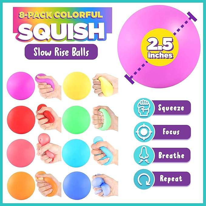 Slow Risng Stress Balls 8 Pack, Stretchy Fidget Toys for Anxiety Relief, Pull Stretch Squishy Toys for Kids Teens Adults, Fidgets for Classroom Prize, Sensory Hand Exercise Tool