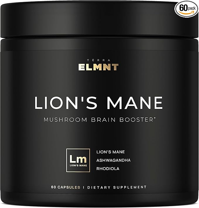 20,000mg 16x Strength Lions Mane Supplement Capsules Super Nootropic w. Ashwagandha & Rhodiola - Highest Potency Lion's Mane Mushroom Extract 50% Polysaccharides Brain Supplements for Memory and Focus