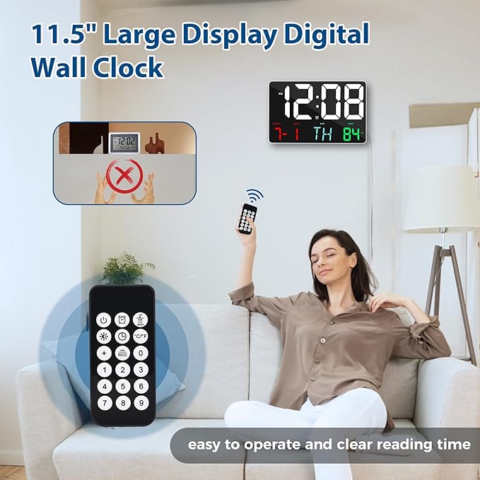 SZELAM Digital Clock Large Display,11.5"Digital Wall Alarm Clock with Remote Control,LED Oversized Electric Clock with Calendar,12/24H,Adjustable Brightness Large Clock for Home Office Kitchen Bedroom