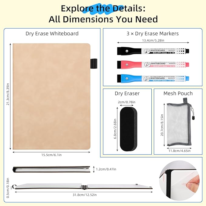 AGM Portable White Board Dry Erase Notebook, 8.4" x 6" Double Sided Folding Whiteboards with 3 Pens, Small Travel Dry Erase Board Skin-Friendly Material for Study, Meeting, Planning, Rose Pink