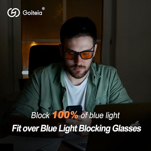 Goiteia Orange Blue Light Blocking Fit Over Glasses-Amber Blue Light Glasses Over Glasses for Better Sleep/Eyes Strain