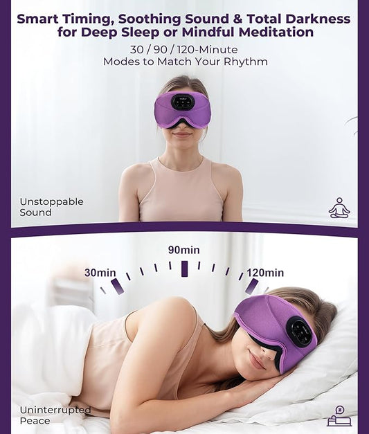 MUSICOZY 3D Bluetooth Sleep Mask with Headphones and Timer, Wireless Sleep Headphones for Side Sleepers, Eye Mask with Bluetooth Headphone, Purple