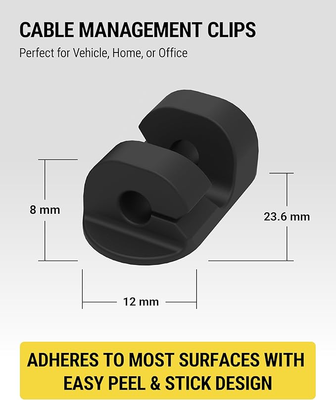 Scosche CMAA2-6PKRP 6 Pack Adhesive Cable Management Clip Kit, Cord Organizer, Wire Holder for Desk, Nightstand, Phone Charger, Computer, Home, Office, Car, Black