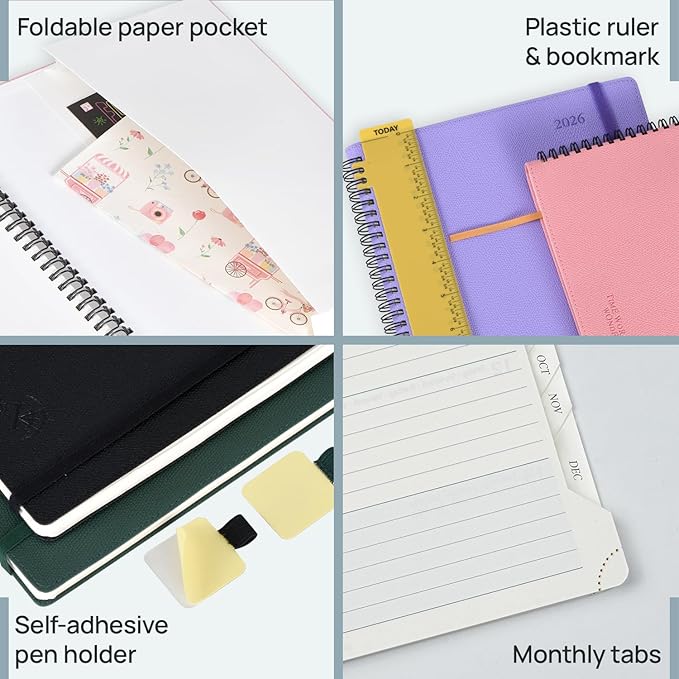 POPRUN 2026 Weekly and Monthly Planner Calendar, January 2026 - December 2026,Medium-6.75" x 8.75" Spiral Bound Appointment Book, Includes Monthly Tabs, Inner Pocket,Soft Cover - Lavender