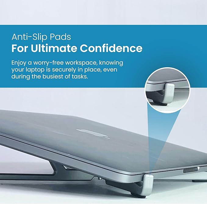Portable Laptop Riser Stand- Lightweight & Adjustable Computer Holder, Ergonomic, Foldable - Compatible with Apple MacBook Pro & Air, HP, Dell, Tablet & More 10" - 16" Notebooks (Silver)