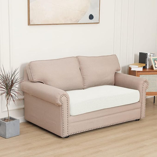 Easy-Going Stretch Loveseat Cushion Cover Sofa Cushion Furniture Protector Sofa Seat Sofa Slipcover Sofa Cover Soft Flexibility with Elastic Bottom(Loveseat Cushion, Cream)