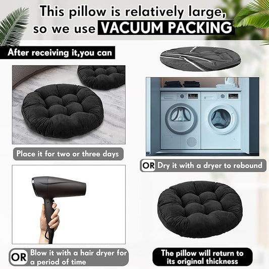 Jerify 4 Pcs Floor Pillow Cushions 22 x 22 Inch Round Square Large Meditation Floor Pillow for Classroom Adult Meditation Picnic Party Cushion for Seating Gift Christmas(Black,Round)