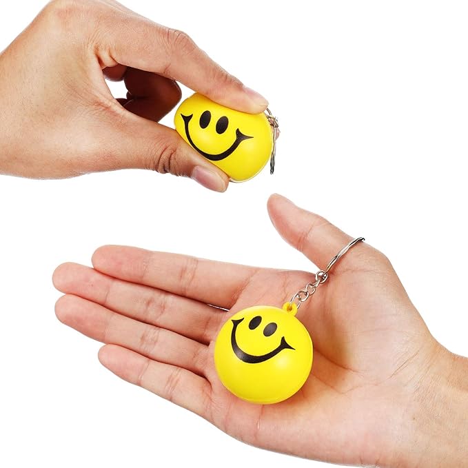 Blulu 20 Pack Smile Stress Balls Keychains Mini Foam Ball Keychains Yellow Stress Relief Gifts for Party Favors, School Carnival Reward, Birthday Party Supplies, Goodie Bag Stuffers