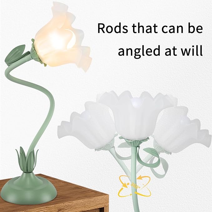 Cute Flower Desk Lamp, 3 Color Temperature Table Lamp with LED Bulb, Vintage Bedside Lamps, Reading Lamps with Soft Light for Bedroom, Living Room