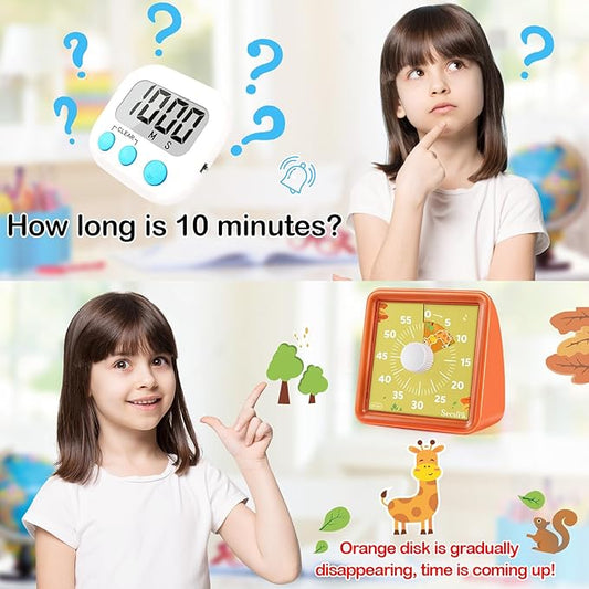 Secura 60-Minute Visual Countdown Timer for Kids & Classroom, Pomodoro Time Management Tool (Orange & Orange)