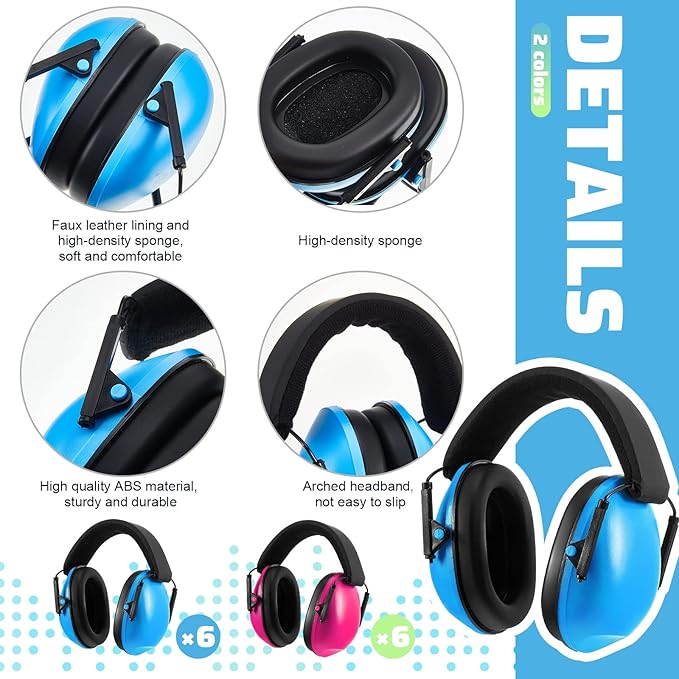 Amylove 12 Pcs Kids Ear Protection Noise Cancelling Headphones Ear Muffs Bulk 27db Adult Noise Reduction Hearing Earmuff(Universal Fit (kids & Adults),Classic Style,Blue Green Color)