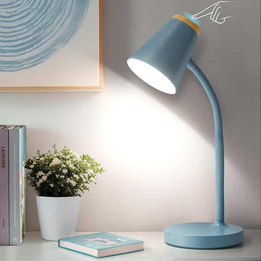 Desk Lamps for Home Office - Small LED Desk Lamp Touch Dimmable Reading Light for College Dorm Room - Adjustable Flexible Gooseneck Table Lamp for Bedside Bedroom Nightstand Blue