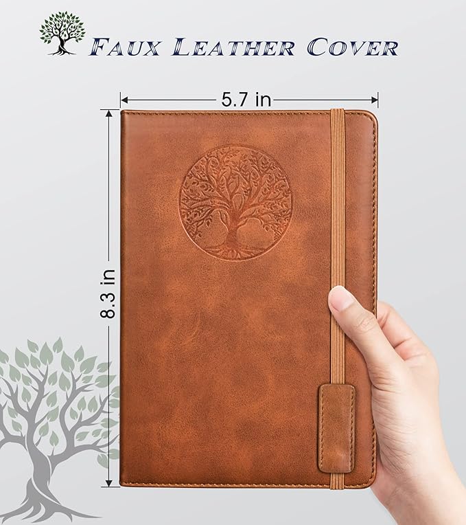 Lined Journal Notebook for Women Men,256 Pages A5 Hardcover Leather Journals for Writing,Travel,Business,Work & School,College Ruled Notebooks for Note Taking,Diary Notepad 5.7"×8.3"(Brown)