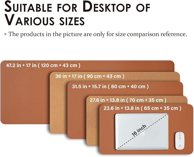 Cork Desk Mat - Small Dual-Sided Desk Pad for Office and Home - Desk Organization and Accessories - Ideal for Large Mouse Pad and Small Desk Mats on Top of Desks(Brown,23.6"x 13.8")