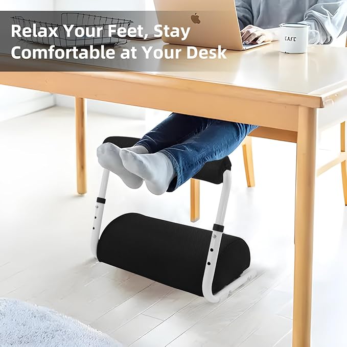 Under Desk Footrest Detachable - Leg Rest Adjustable 3 Height Positions for Under Desk, Ergonomic Foot Rest for Office or Home Use