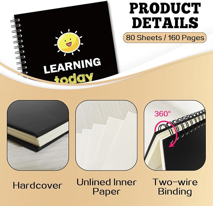 YAZMEEN Inspirational Blank Spiral Notebook(160 Pages) Learning Today Leading Tomorrow Hardcover Sketchbook Encouragement Notebook Journal Funny Birthday Gift for Employee Coworker Friend Office Work