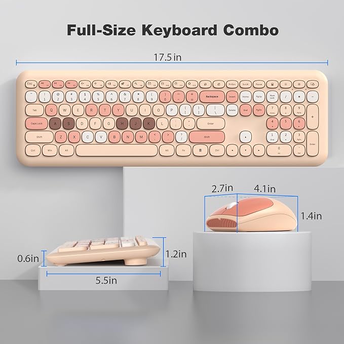 KNOWSQT Wireless Keyboard and Mouse Combo, Pale Milktea Full-Sized 2.4G Silent Keycap Colorful Keyboards, USB Dongle Plug Play, for Laptop, Windows, PC, Computer, Desktop