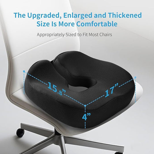 Orthopedic Memory Foam Seat Cushion - Donut Pillow for Tailbone Pain Relief, Sciatica, Hemorrhoids & Postpartum - Office Chair, Car & Home Cushion for Back & Coccyx Support (Black)