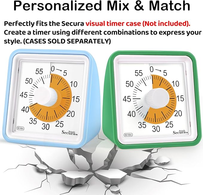 Secura 60 Minute Essential Visual Timer for Kids, Countdown Clock Timer for Special Education, Classroom, School, Desk, Home, Office, Silent Non-Ticking Time Management Tool (Orange & Orange)