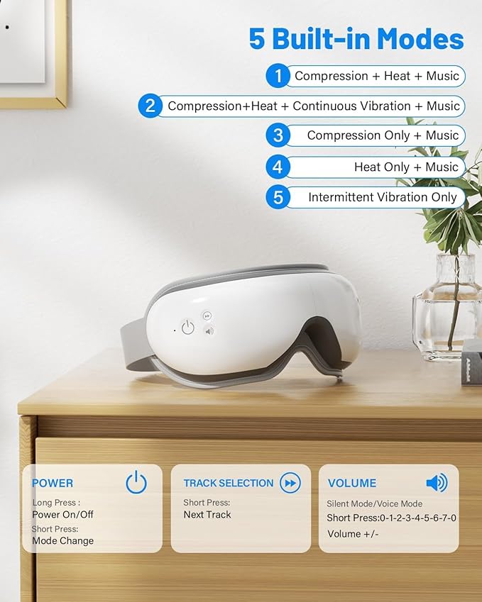 cotsoco Eye Massager with Heat, Birthday Gifts for Women, Heated Eye Mask with Bluetooth Music, Relax & Reduce Strain Dark Circles and Improve Sleep, Gift for Mom Dad Women Men