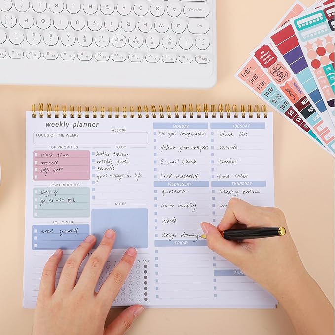 Weekly To Do List Notepad, 8.5''x11'' Weekly Desk Planner with 52 Tear Off Sheets Undated Weekly Planner Habit Tracker & Productivity Organizer for Home and Work, Blue