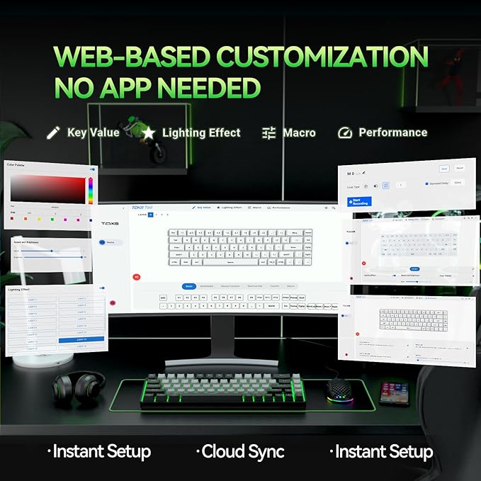 TMKB T68 60% Wireless Mechanical Gaming Keyboard, Tri-Mode BT5.0/2.4GHz/USB-C with Red Linear Switch, RGB Backlight, Anti-Ghosting, Compact 68 Keys, Wired/Wireless, Black/Gray