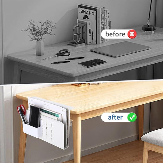 Desk Side Storage, Side Desk Laptop Holder with Anti-Scratch Pad & Magnetic Pen Holder, No Drill Under Table Laptop Mount Fits Flat Edge 0.3" to 2.3"