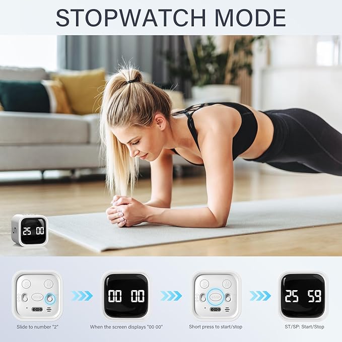 Rotating Pomodoro Timer 5, 25, 10 50 Minutes Preset, Desk Productivity Flip Timer, Cube Countdown Stopwatch for ADHD, Vibration/High/Low Volume, for Work, Study, Back to School, Kitchen, 2 White