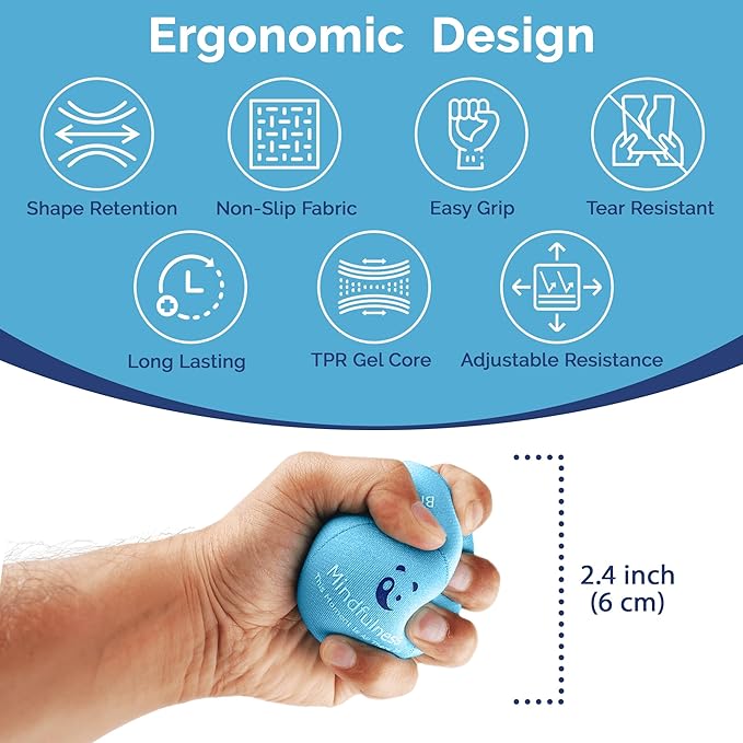 Mind & Body Stress Balls for Adults - Triple Density Squeeze Balls for Hand Therapy & Grip Strengthening - Stress & Anxiety Relief - Physical Therapy Support - Soft, Medium, Hard Gel Core