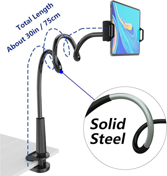 Tablet Stand Holder, Mount Holder Clip with Grip Flexible Long Arm Gooseneck Compatible with ipad iPhone/Nintendo Switch/Samsung Galaxy Tabs/Amazon Kindle Fire HD - Black