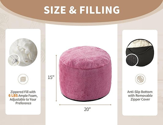 Round Storage Ottoman Bench 20"x15" Round Ottoman Cover with Foam Floor Chair Farmhouse Puff Ottom Pouf Stool for Bedroom Soft Large Pouf Ottom Purple Foot Stool Ottom for Accent Chair