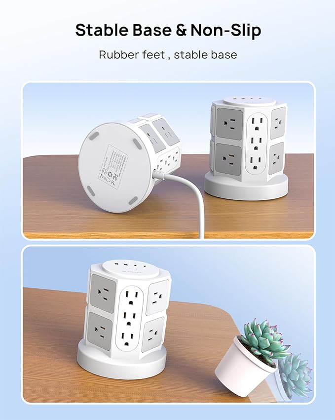 TROND Tower Surge Protector Power Strip with 14 Widely Spaced Outlets, 4 USB Ports(2 USB C), 2100J Surge Protection, 6 Feet Extension Cord with Multiple Outlets, Office Desk Supplies, Dorm Essentials
