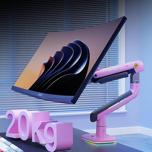NB Gaming Monitor Arm or for 32 to 60 Inches Screen, Load up to 20 kg, VESA 75/100, RGB-Light, Heavy Duty, Multi Angle Adjustable, Premium Aluminum, Pink