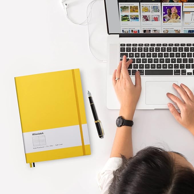 B5 College Ruled Notebooks - 2 Pack B5 Large Journal Notebooks with 376 Numbered Pages,100gsm Thick Lined Paper,Soft PU Leather Cover,7.6 X 10 inch(YELLOW)