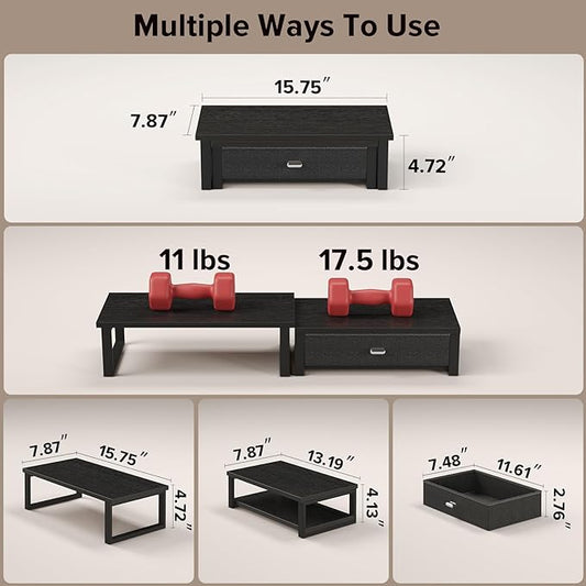 WOHOMO Dual Monitor Stand Riser with Drawers, Desk Organizers for 2 Monitors, Desktop Storage Stand for Computer,Laptop,Black