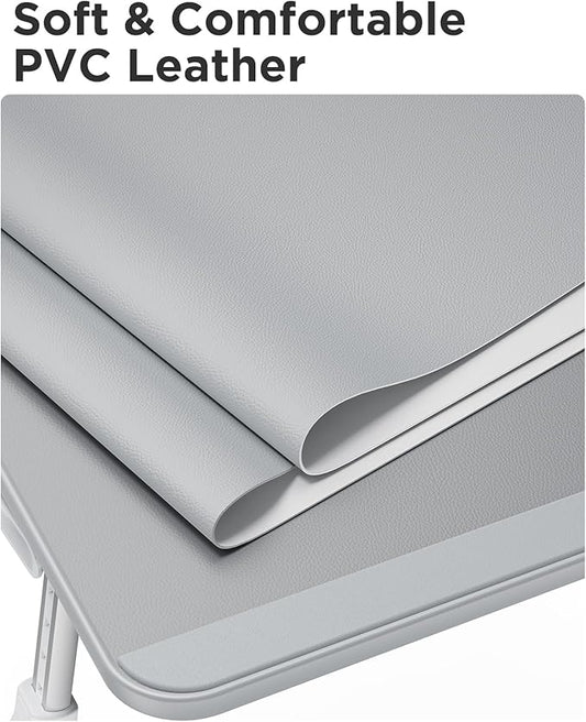 SAIJI Leather Laptop Bed Tray Table, Adjustable Laptop Stand with Removable Stopper, Portable Lap Desks with Foldable Legs, Notebook Stand Breakfast Reading Desk for Sofa Couch Floor(Large,Gray)