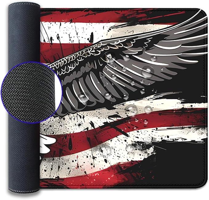 American Flag Mouse Pad,USA Bald Eagle Desk Pad,Large Extended Gaming Floral Mouse Mat with Stitched Edges,Non-Slip Rubber Base Mouspad for Office Work Home(27.5X11.8 in)