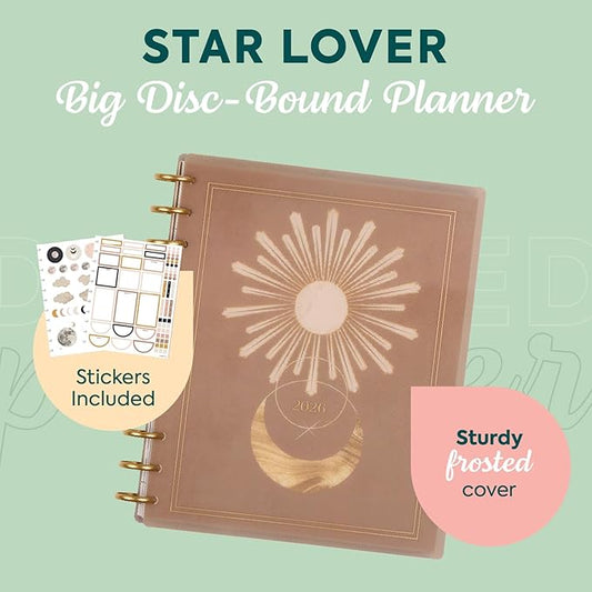 Happy Planner Disc-Bound Planner Jan.–Dec. 2026, Includes 3 Extra Months and 2 Sticker Sheets, Big Size, 8.5" x 11", Dashboard Layout, Star Lover