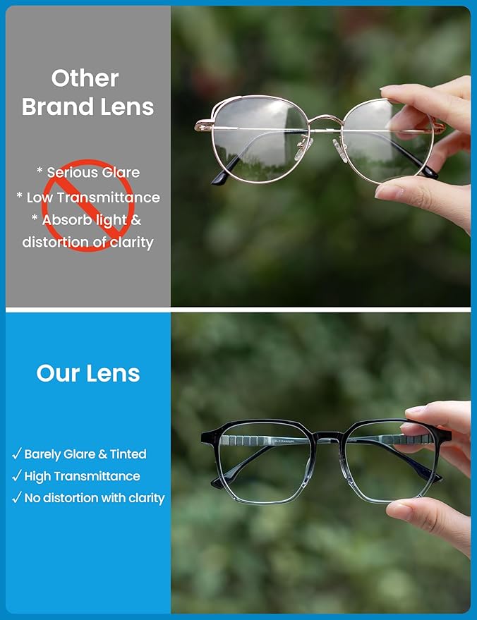 GUDVUE Mens Blue Light Glasses Rectangle Computer Glasses Gaming Glasses, Black/Crystal/Gunmetal