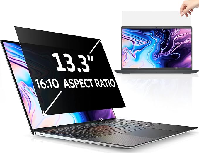 13.3 Inch Laptop Privacy Screen for 16:10 Computer Monitor, Anti Glare Blue Light Filter Protector, Removable 13" Security Shield Compatible with Lenovo Hp Dell Acer Asus Thinkpad Envy Xps