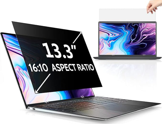 13.3 Inch Laptop Privacy Screen for 16:10 Computer Monitor, Anti Glare Blue Light Filter Protector, Removable 13" Security Shield Compatible with Lenovo Hp Dell Acer Asus Thinkpad Envy Xps