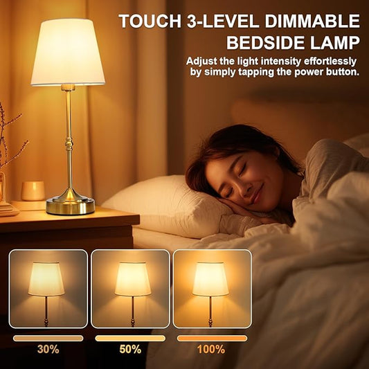2 Pack Rechargeable Cordless Table Lamp, 5000mAh Battery Operated Lamp, Wireless 3-Level Dimmable Touch Lamp, Portable Night Bedside Brass Lamp, Desk Light for Patio Restaurant Dinning