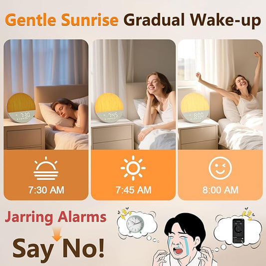 Sunrise Alarm Clock for Morning Wake-up: Gentle Gradual Wake Up Light for Heavy Sleepers Relieve Stress - Linen-Wrapped for Bedroom - 30 Sleep Sounds White Noise Machine with Memory & Bluetooth