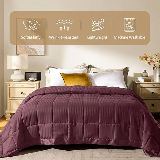 downluxe King Size Blanket with Satin Trim, Lightweight Down Alternative King Blanket for All Season, Machine Washable (Maroon, 108 x 90 Inch)