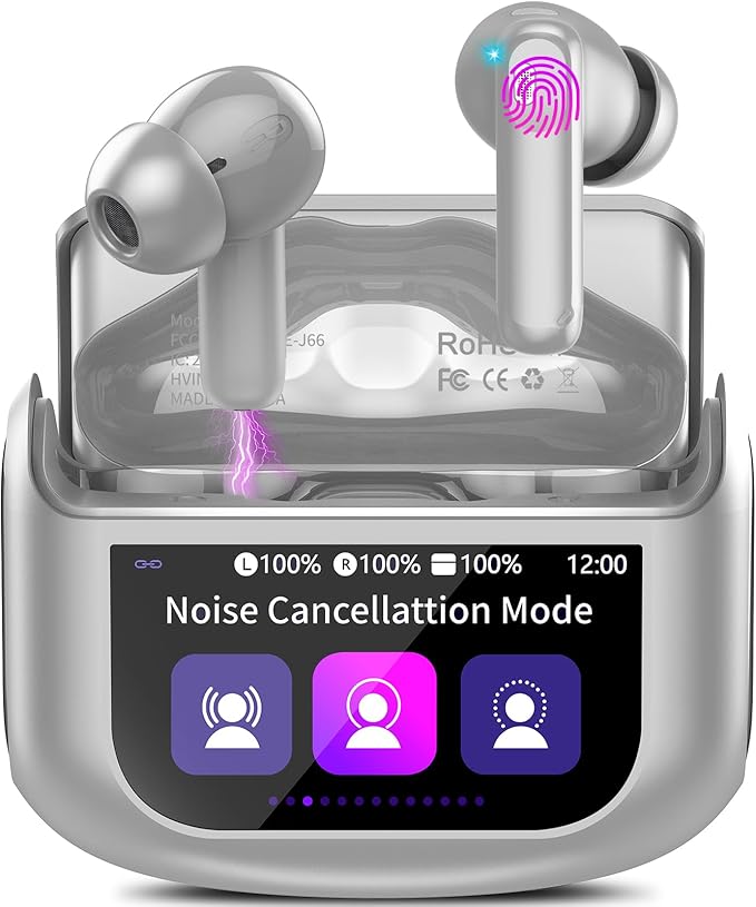 Wireless Earbuds, Bluetooth 5.4 Headphones Multi-Function Touch Screen with 5 EQ Modes, 48H Ear Buds Bass Stereo with ANC Noise Cancelling/Transparency Mode, IPX7 Bluetooth Earbuds, Grey